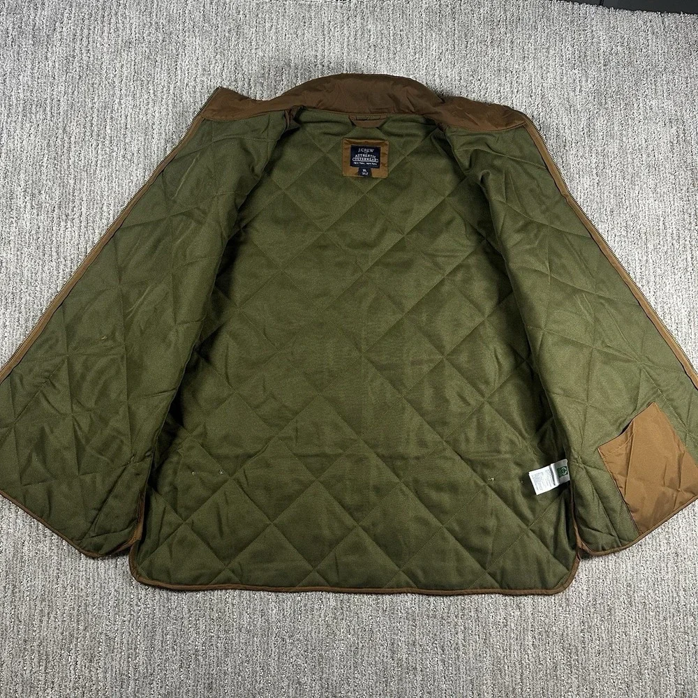 J.Crew Quilted Vest XL Brown Mens Full Zip Diamond‎ Stitch Pockets Lightweight